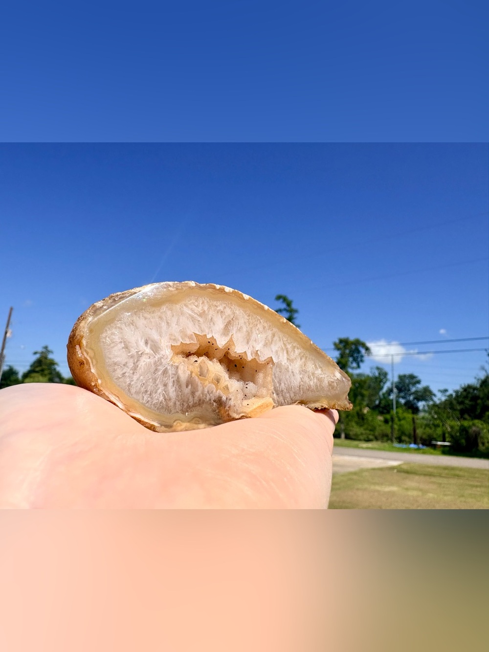 Polished White and Beige Agate Geode Slice